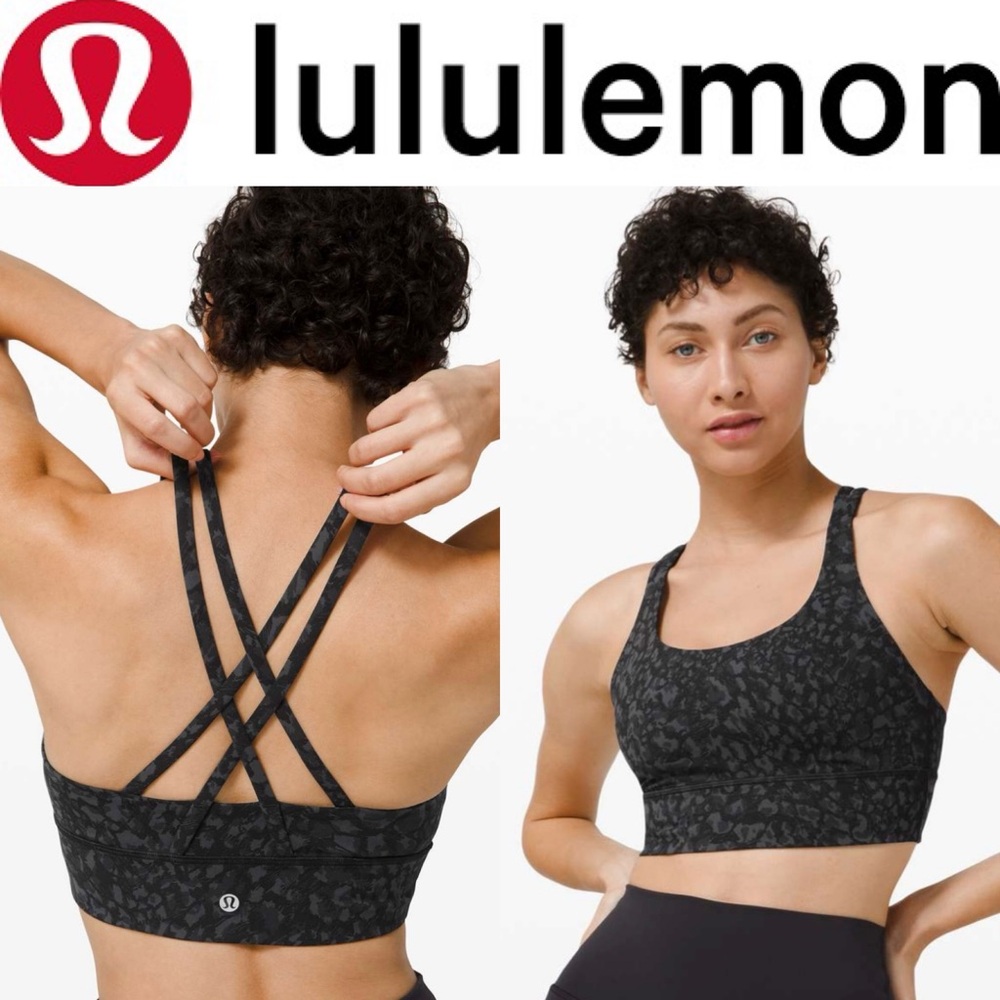 Lululemon Energy Bra Long Line Medium Support in Wild Thing Camo Deep Coal Multi
